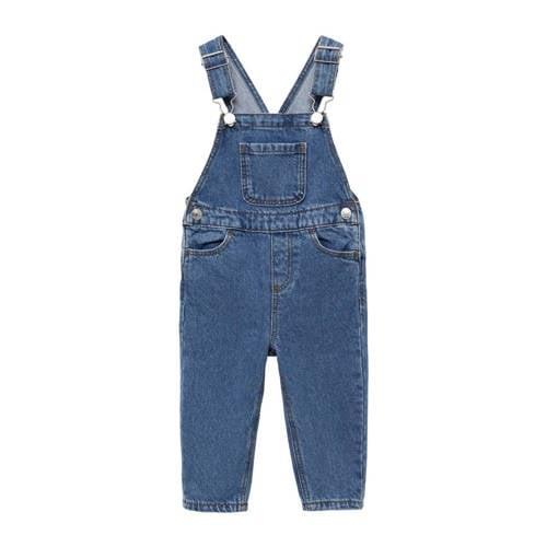 Mango Kids tuinbroek medium blue denim Blauw Effen - 92