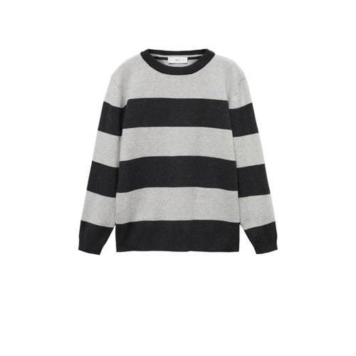 Mango Kids sweater grijs Trui Jongens Katoen Ronde hals Streep - 128