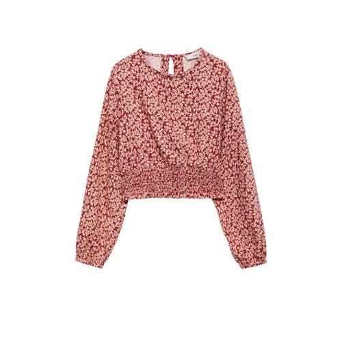 Mango Kids longsleeve met all over print donkerrood Meisjes Viscose Ro...