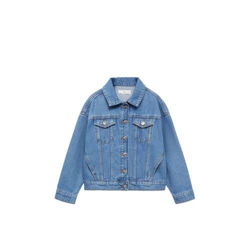 Mango Kids spijkerjas medium blue denim Blauw Effen - 116