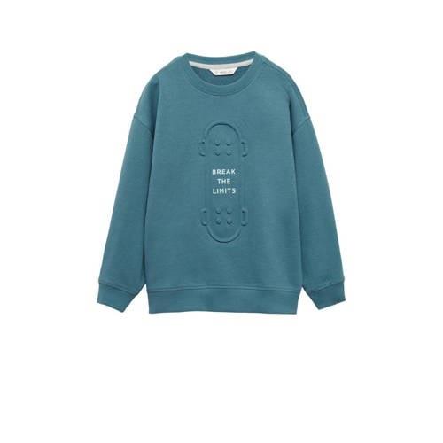 Mango Kids sweater blauw Trui Jongens Katoen Ronde hals Printopdruk - ...