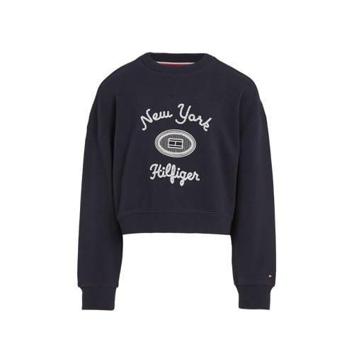 Tommy Hilfiger sweater met printopdruk donkerblauw Meisjes Katoen Rond...