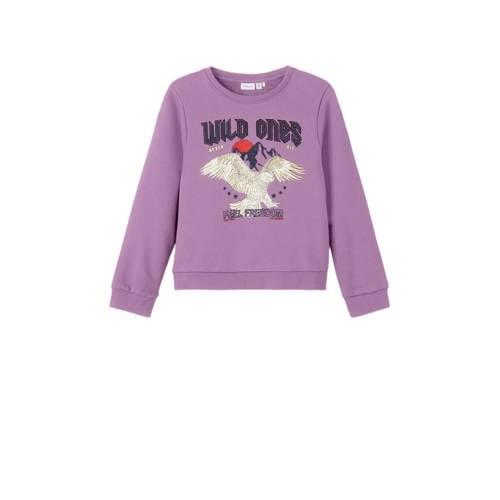 NAME IT KIDS sweater met printopdruk lichtpaars Printopdruk - 122/128