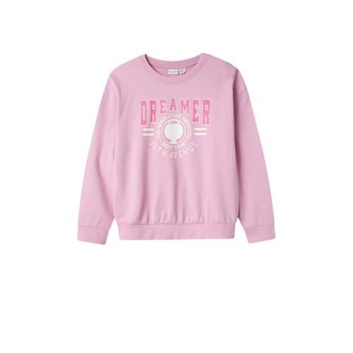 NAME IT KIDS sweater NKFVILOUI met printopdruk lichtroze Printopdruk -...