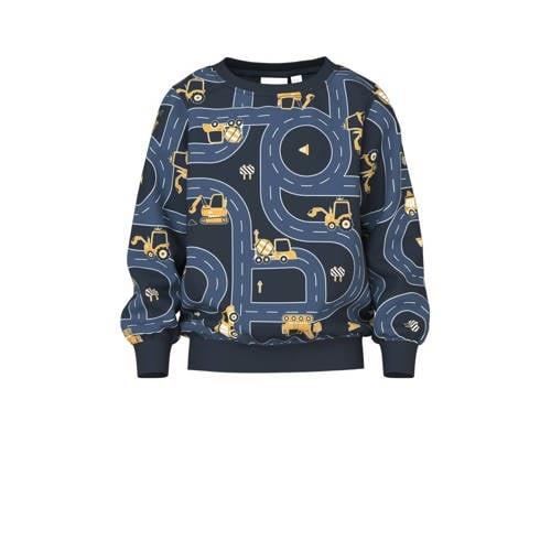 NAME IT MINI sweater NMMVIFELIX met all over print donkerblauw/geel Al...