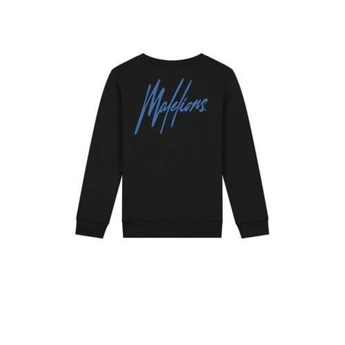 Malelions sweater Striped Signature met backprint zwart/kobalt blauw J...