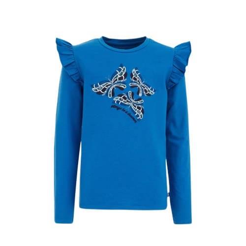 WE Fashion gestreepte longsleeve maxima blue Blauw Meisjes Stretchkato...