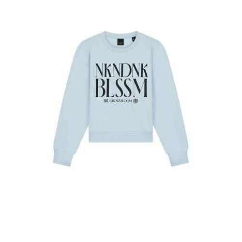 NIK&NIK sweater Blossom met tekst lichtblauw/zwart Tekst - 176