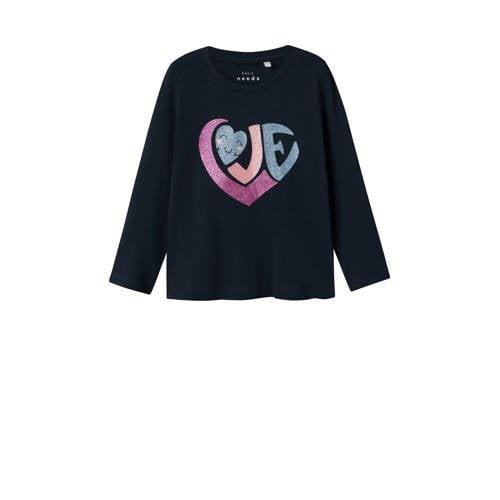 NAME IT MINI longsleeve met printopdruk donkerblauw Meisjes Katoen Ron...