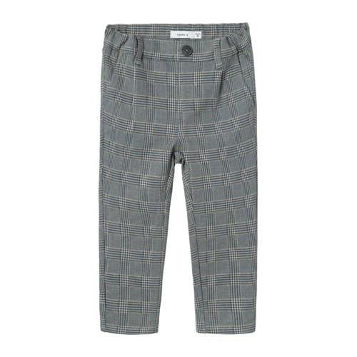 NAME IT MINI baby geruite slim fit broek NKMSILAS Grijs Jongens Polyes...