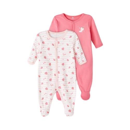 NAME IT BABY baby pyjama NBFNIGHTSUIT - set van 2 roze/wit Meisjes Kat...