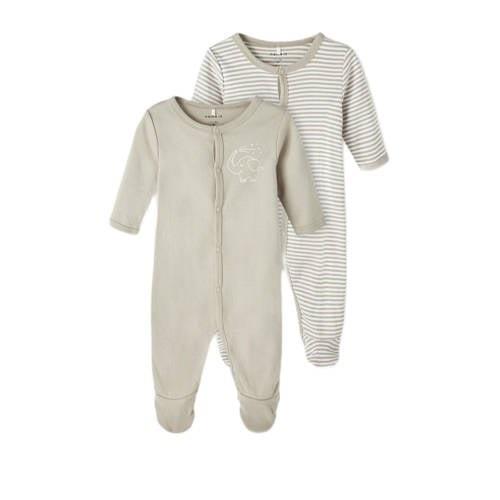 NAME IT BABY baby pyjama NBNNIGHTSUIT - set van 2 met streepdessin gri...