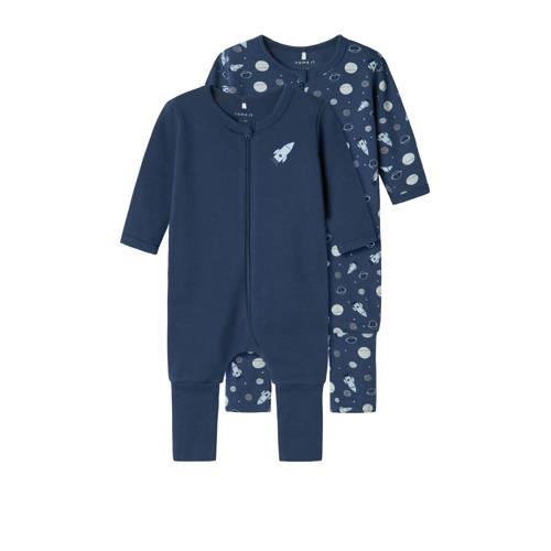 NAME IT BABY baby pyjama met all over print - set van 2 donkerblauw/li...