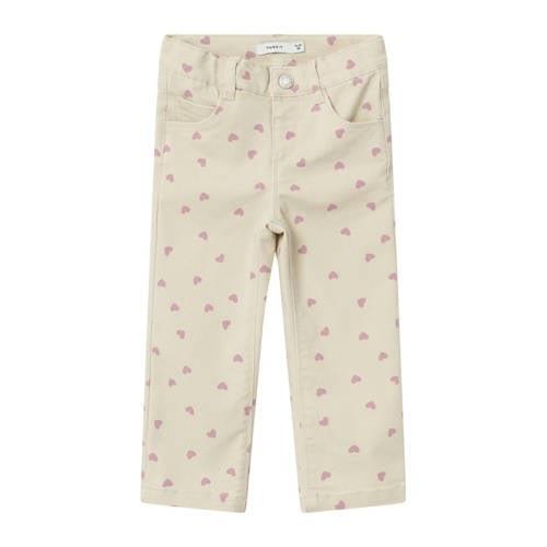 NAME IT MINI regular fit broek NMFROSE met hartjes ecru/roze Meisjes K...