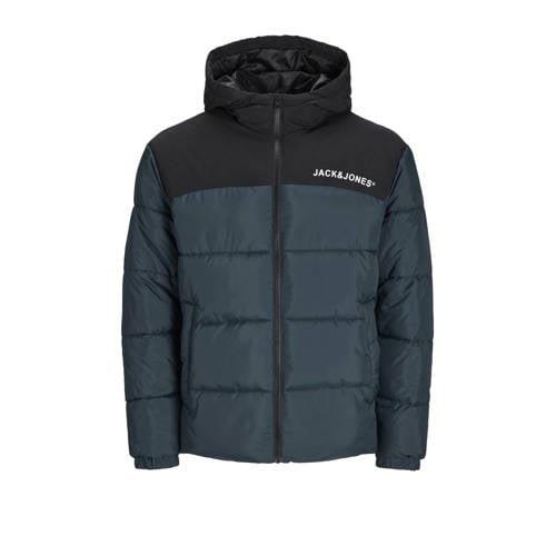 JACK & JONES JUNIOR gewatteerde jas blauw/zwart Jongens Polyester Capu...