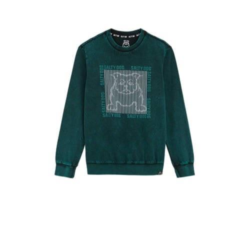 WE Fashion longsleeve met printopdruk donkergroen/wit Jongens Katoen R...