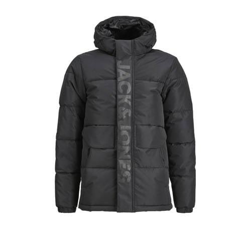 JACK & JONES JUNIOR gewatteerde winterjas zwart Jongens Polyester Capu...