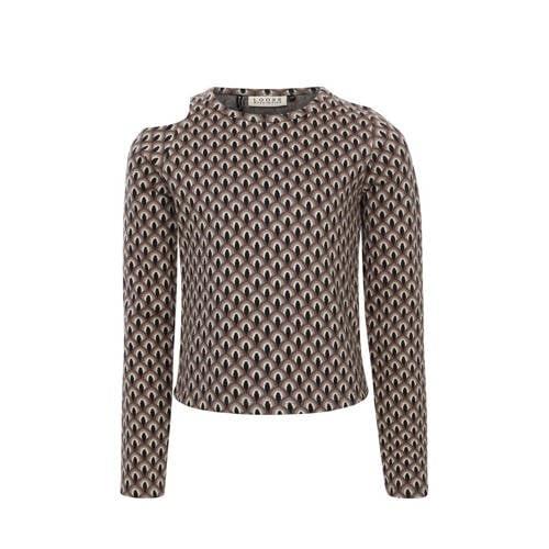 LOOXS 10sixteen longsleeve met all over print beige/zwart Katoen Ronde...