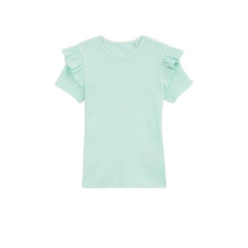 WE Fashion T-shirt Groen Meisjes Stretchkatoen Ronde hals Effen - 92