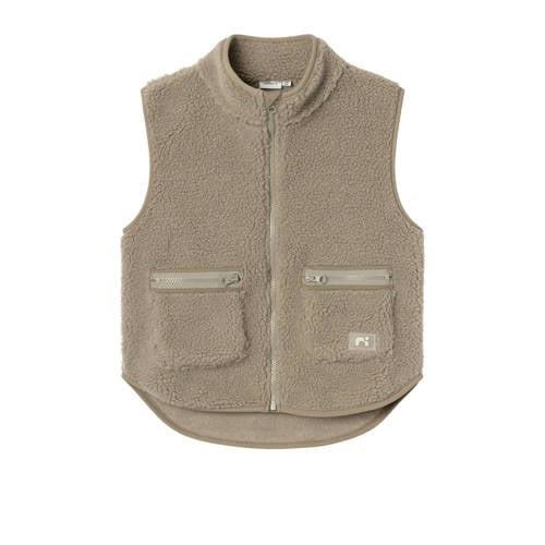 NAME IT KIDS gilet NKMNODERNE zand Beige Jongens Teddy Ronde hals Effe...