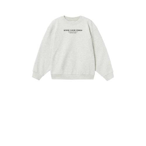 NAME IT KIDS sweater NKFNAKONN met tekst lichtgrijs melange Tekst - 11...