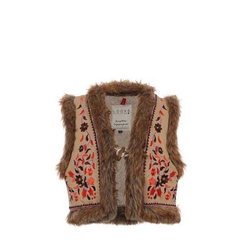 LOOXS little imitatiebont gilet met printopdruk bruin Printopdruk - 12...