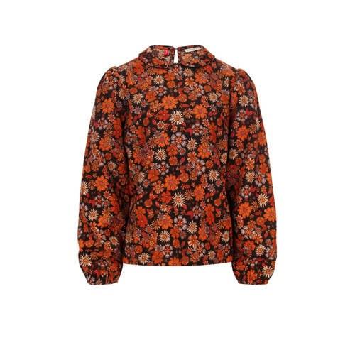 LOOXS little gebloemde corduroy blouse oranje Bloemen - 128