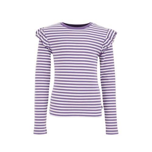 WE Fashion gestreepte longsleeve zwart/wit Paars Meisjes Stretchkatoen...