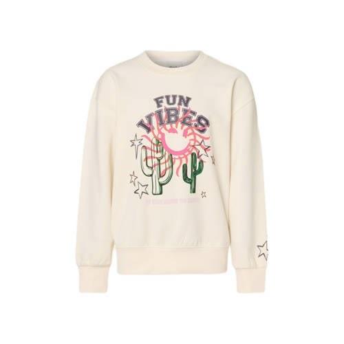 Shoeby sweater met grafische print ecru Wit Grafisch - 98/104