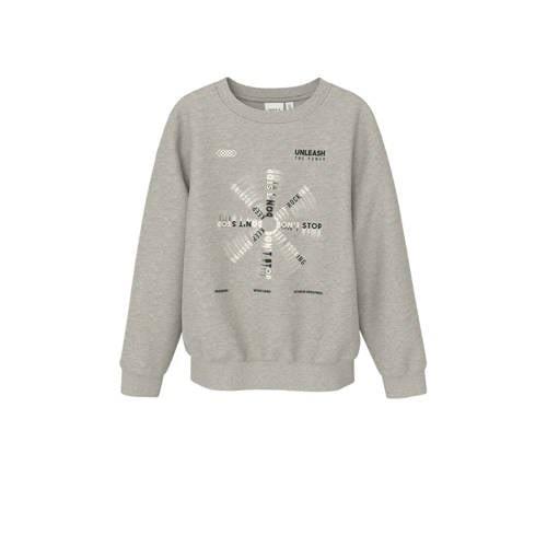 NAME IT KIDS sweater grijs melange Trui Printopdruk - 122/128