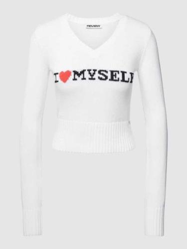 Gebreide pullover met stitching 'I LOVE MYSELF'