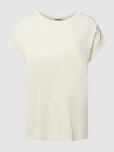 T-shirt met geribde ronde hals, model 'IDAARA'