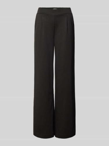 Wide leg stoffen broek in zwart met bandplooien, model 'Rizetta'