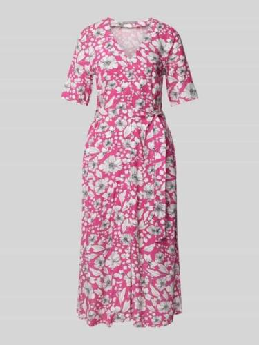 Midi-jurk met bloemenmotief en strikceintuur