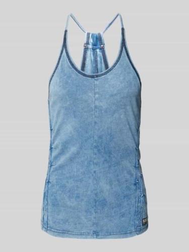 Slim fit tanktop in denimlook, model 'Gathered indigo'