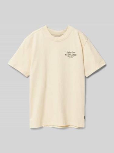 T-shirt met label- en statementprint, model 'Mezzo'