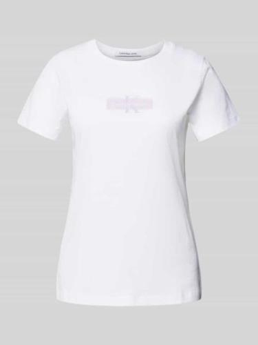 Slim fit T-shirt met labelprint, model 'MONOLOGO'