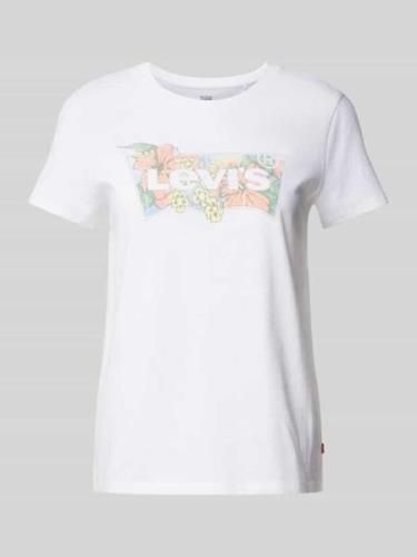 T-shirt met labelprint, model 'HIBISCUS'