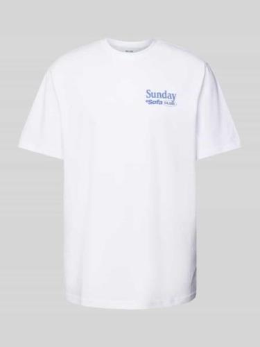 T-shirt met geribde ronde hals, model 'SUNDAY'