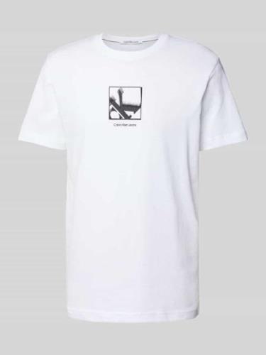 T-shirt met labelprint, model 'GRID BOX'