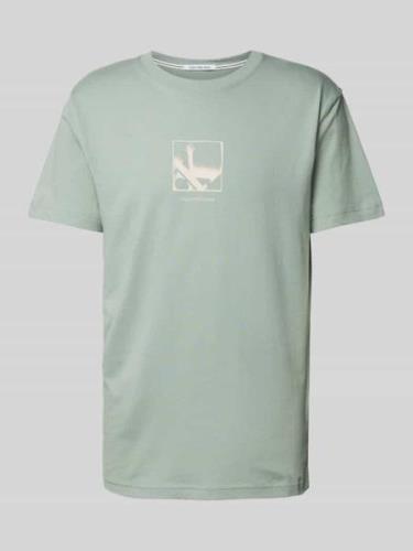 T-shirt met labelprint, model 'GRID BOX'