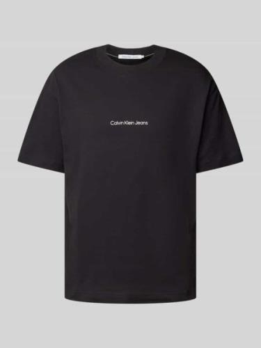 T-shirt met labelprint, model 'GRID MONOGRAM'