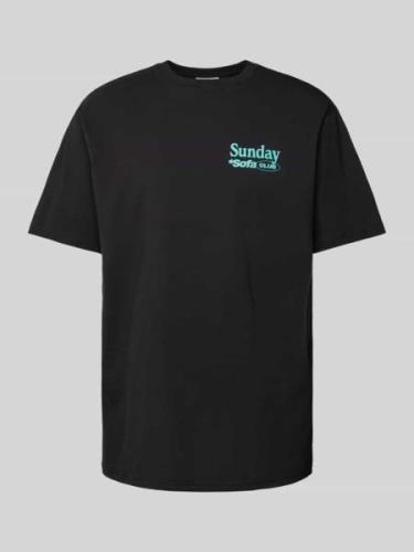 T-shirt met geribde ronde hals, model 'SUNDAY'