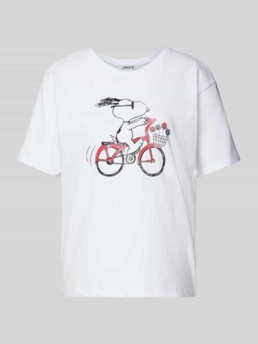 T-shirt met geribde ronde hals