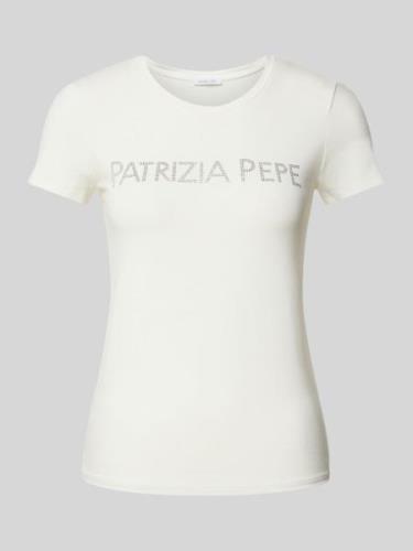 T-shirt met label met strass-steentjes