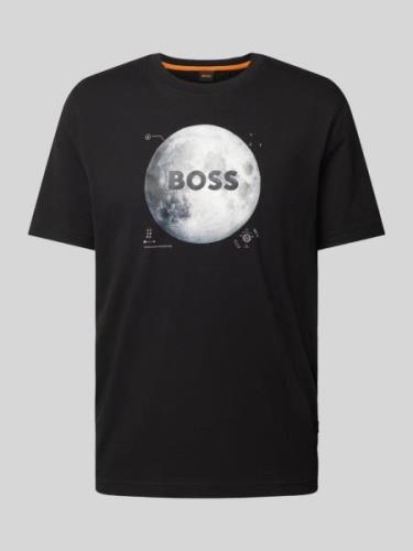 T-shirt met motief- en labelprint, model 'Moon'