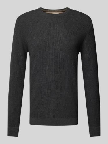 Regular fit gebreide pullover met geribde ronde hals