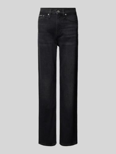 Straight fit high waist jeans met labeldetail