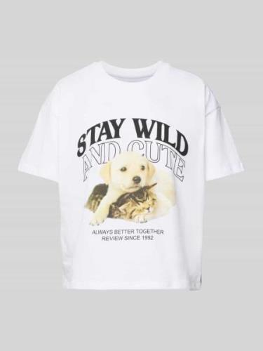 T-shirt met statement- en motiefprint