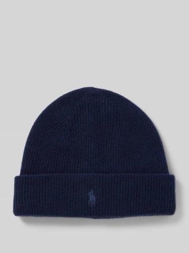 Beanie van kasjmier met labelstitching